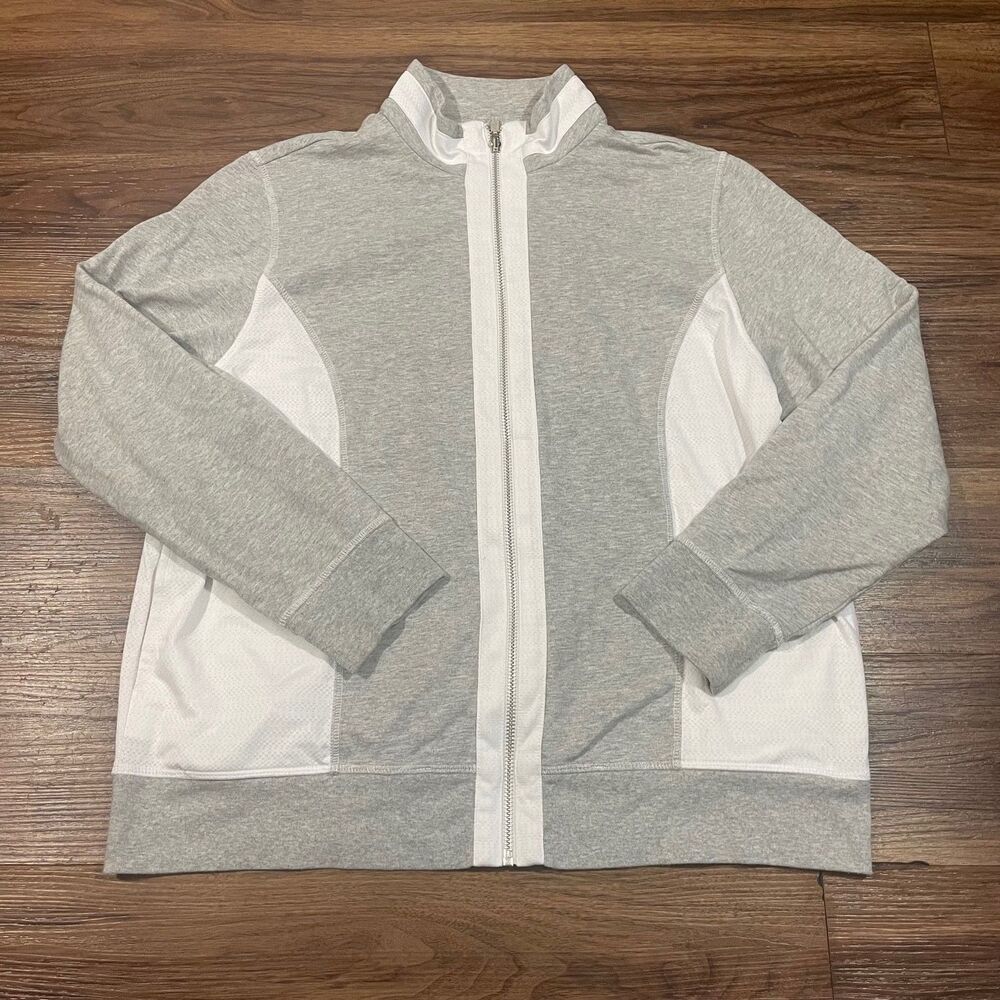 Blast Zip Jacket Grey Mock Neck Long Sleeve Sweater Cotton Blend Women's Size LG